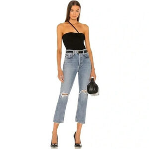 NWT AGOLDE Riley High Rise Straight Leg Crop Ankle Jeans Denim  in Escalate